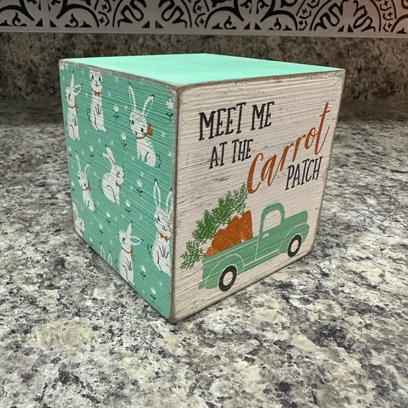 Easter, Spring Decor Wooden Block, Rustic Rabbits, Cube - Picture 4 of 8